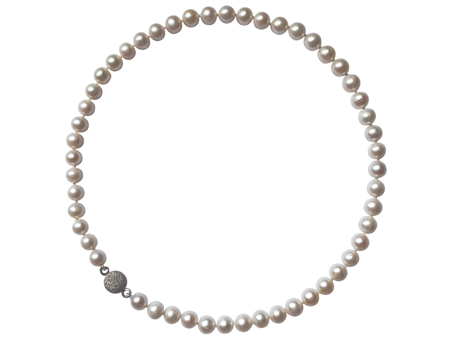 Freshwater Pearl Necklace 8-9mm On Sterling Silver Magnetic Clasp Side View of Clasp