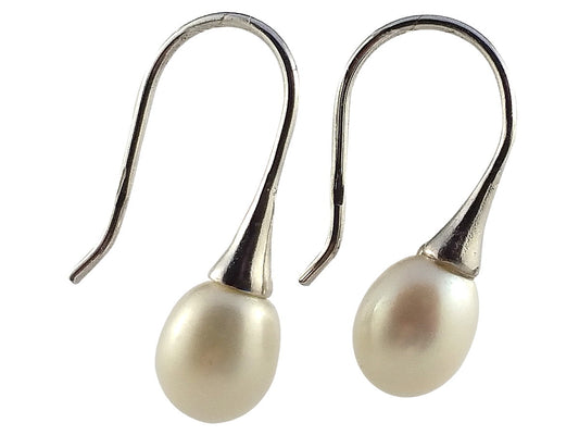 Freshwater Pearl Drop Earrings On Cone Earhooks