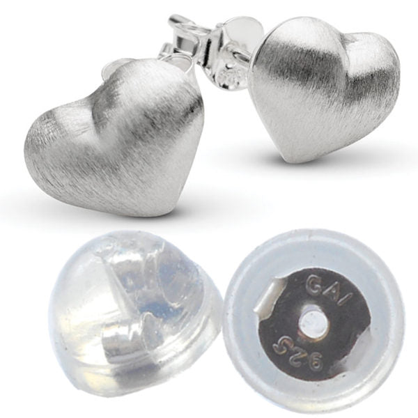 Sterling Silver Brushed Heart Stud Earrings 9mm